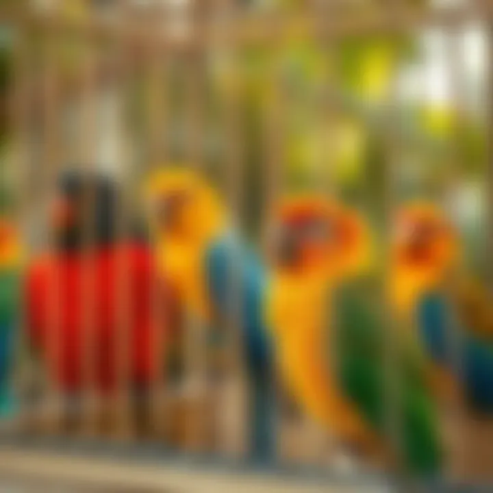 Colorful Bird Species in Cages Colorful collection of various bird species in cages