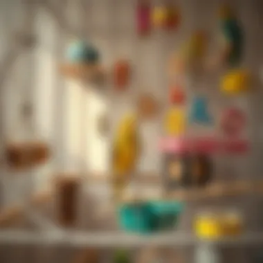 Well-Maintained Bird Cage with Enriching Toys A well-maintained bird cage with enriching toys and accessories
