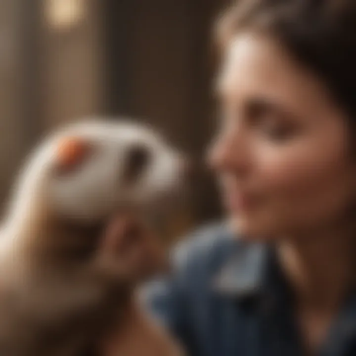 Ferret owner interacting affectionately with their pet