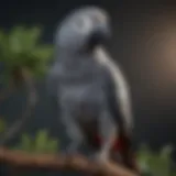 A vibrant African Grey parrot perched on a branch