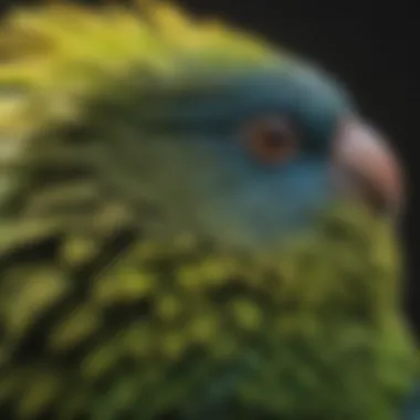 Close-up of Amazon parakeet's colorful feathers