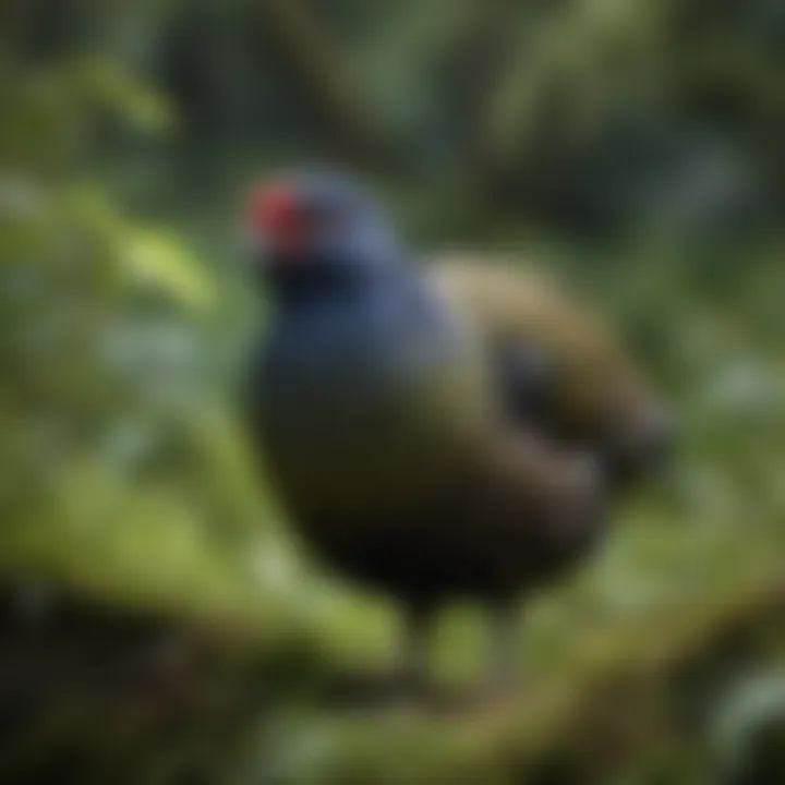 A rare Takahe bird, elegantly resting in lush green surroundings.