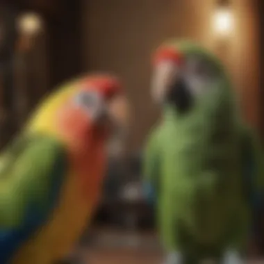 An inquisitive parrot engaging with its owner