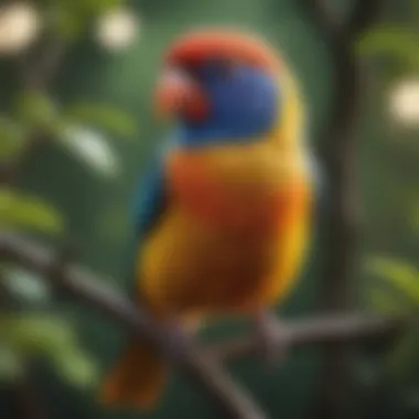 Colorful pet bird perched on a branch