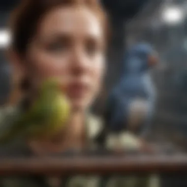 Bird owner cleaning the cage