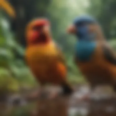 Healthy Birds and Their Environment Healthy pet birds in a vibrant setting