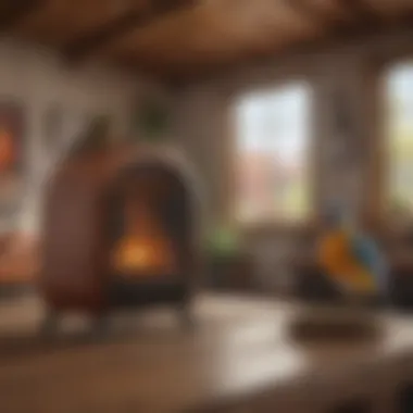 Cozy Living Room with Space Heater and Pet Bird A cozy living room with a space heater and a perched pet bird observing the warmth.