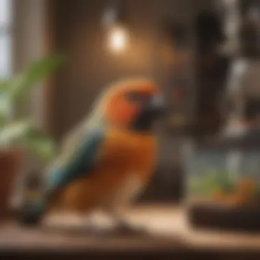 Creating a Safe Environment for Pet Birds A bird owner setting up a safe environment with alternative heating solutions.