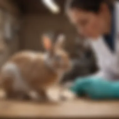 Veterinary Care for Rabbits Veterinarian examining a rabbit for health check.