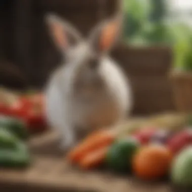 Nutritional Needs of Pet Rabbits Healthy selection of fresh vegetables and hay for rabbits.