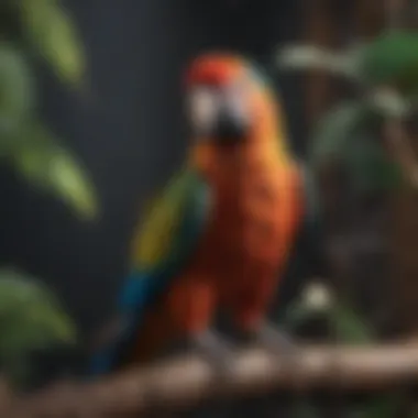Vibrant Beauty of a Parrot Colorful parrot perched on a branch, showcasing its vibrant feathers