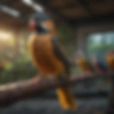 Harmony in an Aviary A serene aviary with various bird species coexisting harmoniously