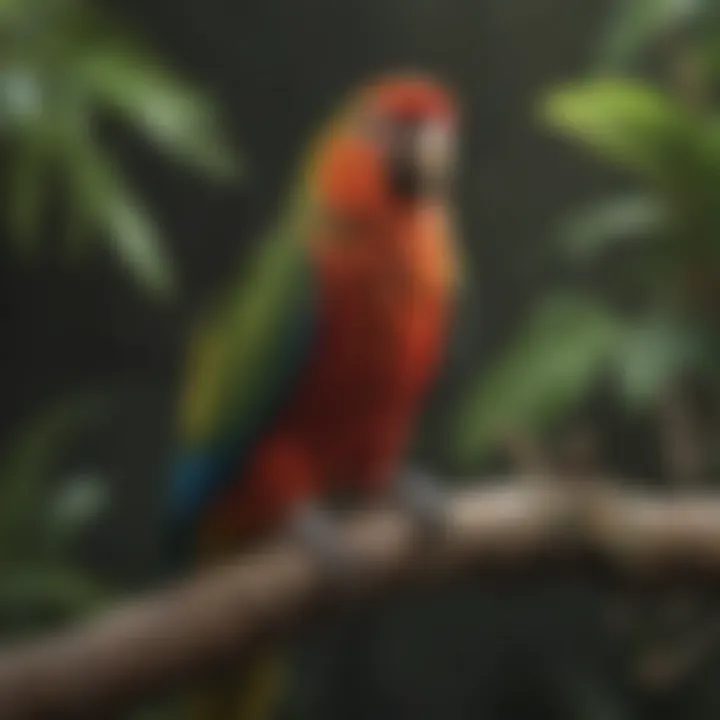 An elegant parrot perched on a branch, symbolizing the social bonds between birds and their owners