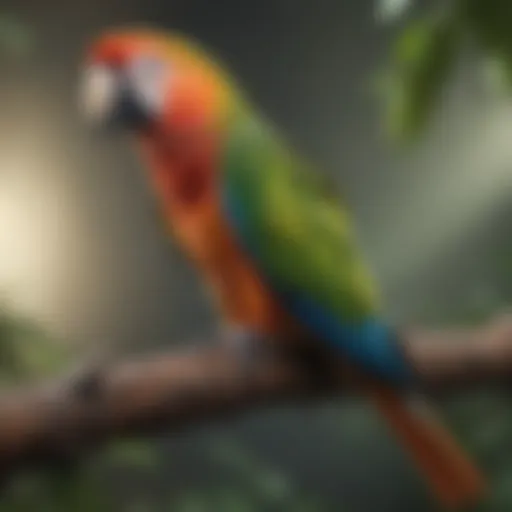 A vibrant parrot perched on a branch, showcasing its colorful feathers