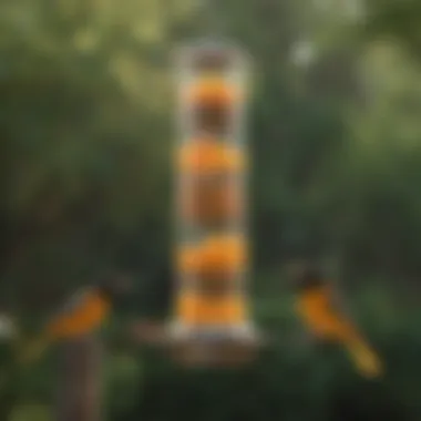 Various types of oriole feeders displayed together