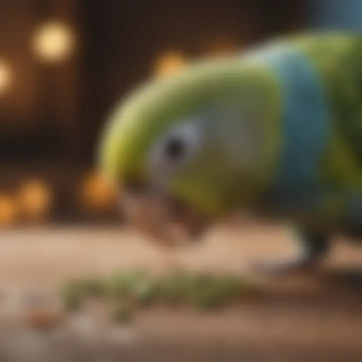 A parakeet enjoying its pellet diet