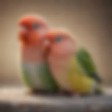 Lovebird: The Ideal Companion A soft-colored lovebird resting quietly on a soft surface, embodying companionship.