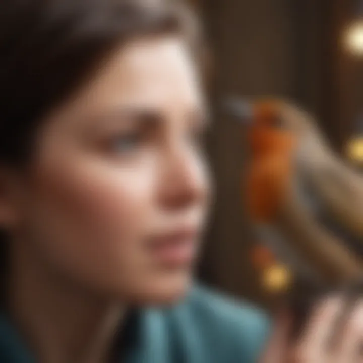 Close-up of a caregiver interacting with a bird