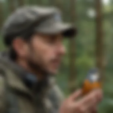 An ornithologist using advanced technology to monitor bird calls in a natural habitat.