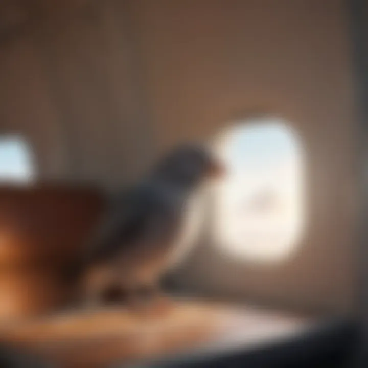 A serene pet bird enjoying a flight in a cabin