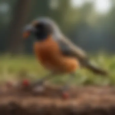 A vibrant bird enjoying its feeding station protected by an ant guard.