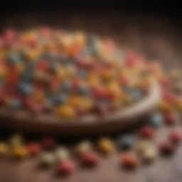 Colorful assortment of bird fruit pellets on a wooden surface