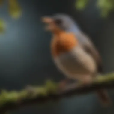 Bird Vocalization in its Natural Habitat A close-up of a bird perched on a branch, singing