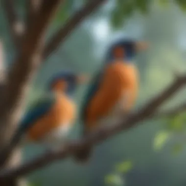 Diversity of Avian Species A diverse array of birds perched on branches, showcasing different species.