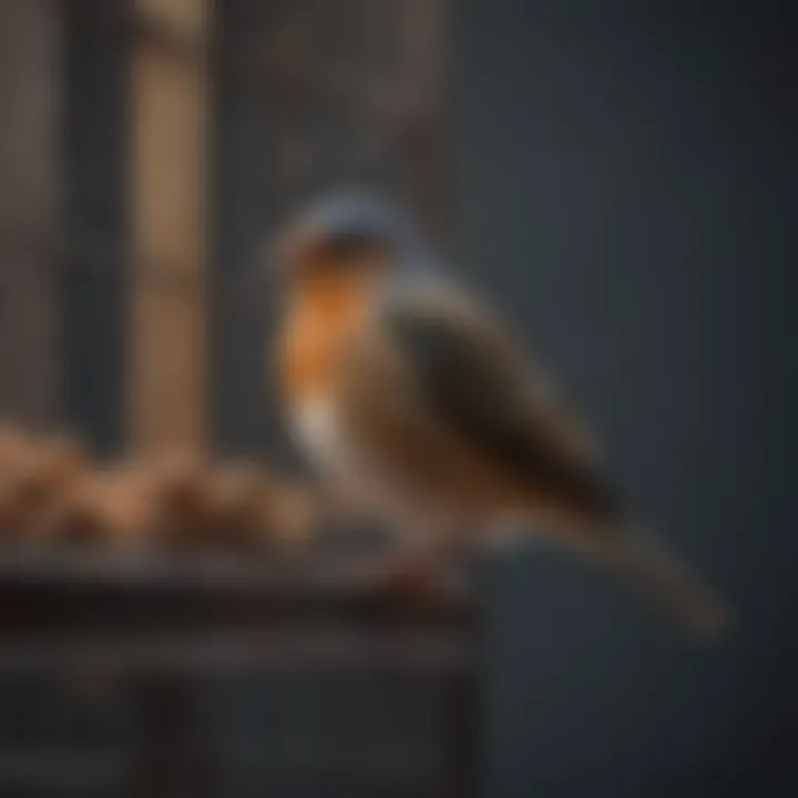 A tranquil scene illustrating a bird enjoying its freedom outside the cage in a safe environment.