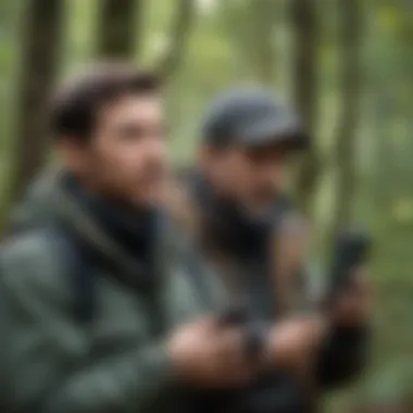 Birdwatchers Engaging with Technology A group of birdwatchers using apps to identify bird sounds