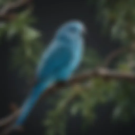 A vibrant blue parakeet perched on a branch