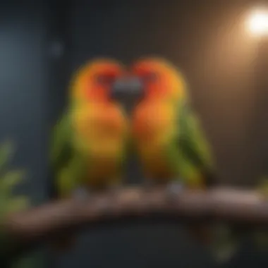 Pair of conures displaying courtship behavior