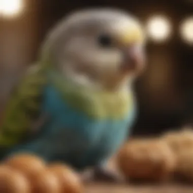 A close-up of a budgie enjoying a homemade treat made from natural ingredients.