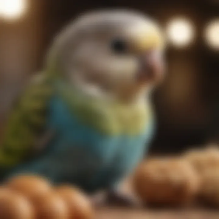 A close-up of a budgie enjoying a homemade treat made from natural ingredients.