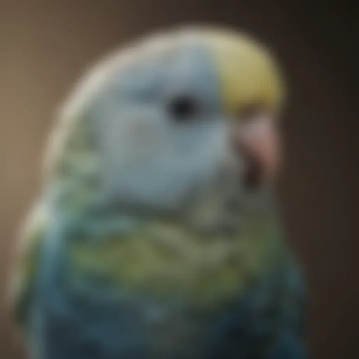 Close-up of a budgie showcasing its unique feather patterns