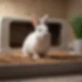 A curious bunny exploring its clean litter box.