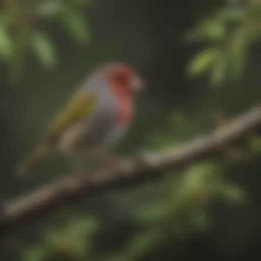 A vibrant collection of finch species perched on branches.