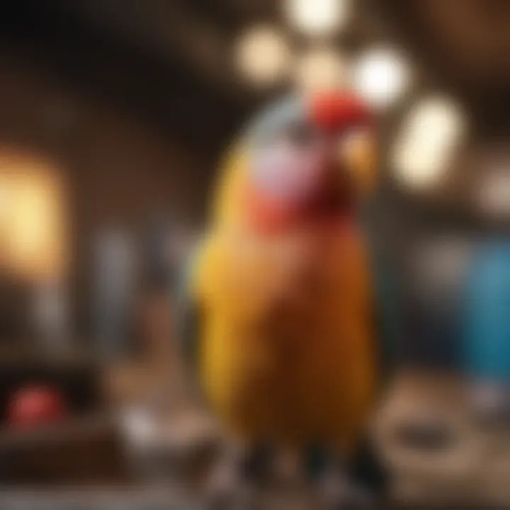 Colorful assortment of pet bird supplies