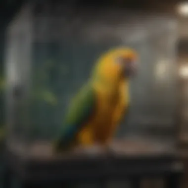 Spacious cage setup for Amazon parrots