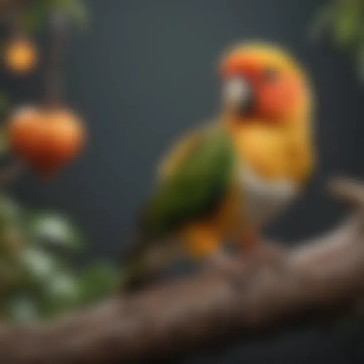 A vibrant caique perched on a branch, showcasing its colorful plumage.