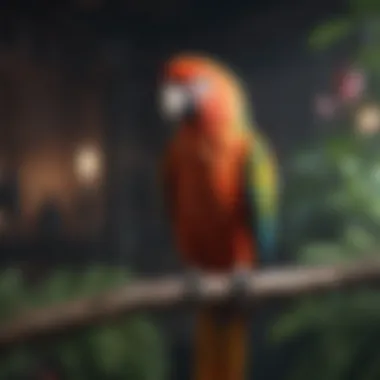 Vibrant Parrot Displaying Its Feathers A vibrant parrot perched on a branch, showcasing its feathers.