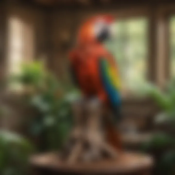 A well-structured macaw habitat with natural elements