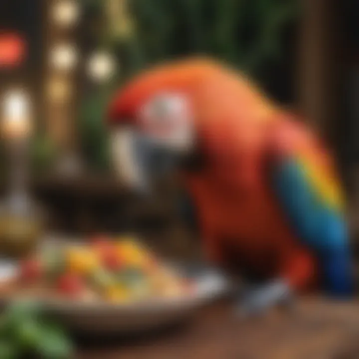 A macaw enjoying a nutritious and colorful meal