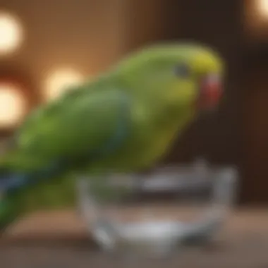 Bowl of nutritious parakeet food and fresh water