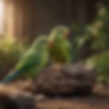 Ideal Habitat for Parakeets A beautifully arranged parakeet habitat showcasing natural elements