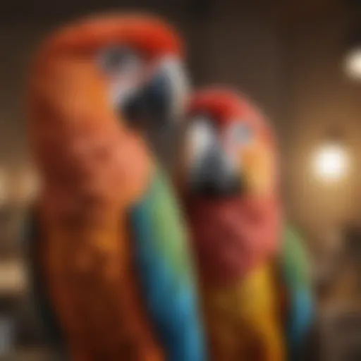 A colorful parrot perched on a shoulder, symbolizing companionship.