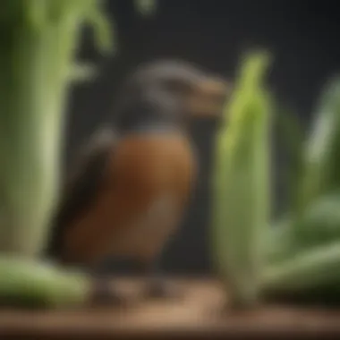 Bird Exploring Celery A pet bird exploring a piece of celery