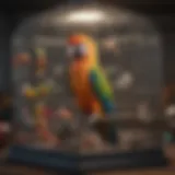 Spacious parrot cage with vibrant toys and perches