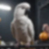 Spacious cage setup with toys for a cockatoo