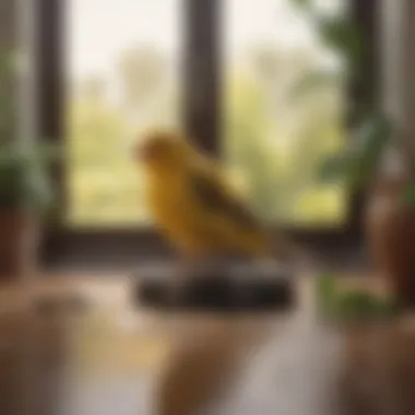 A happy canary singing in a sunny room